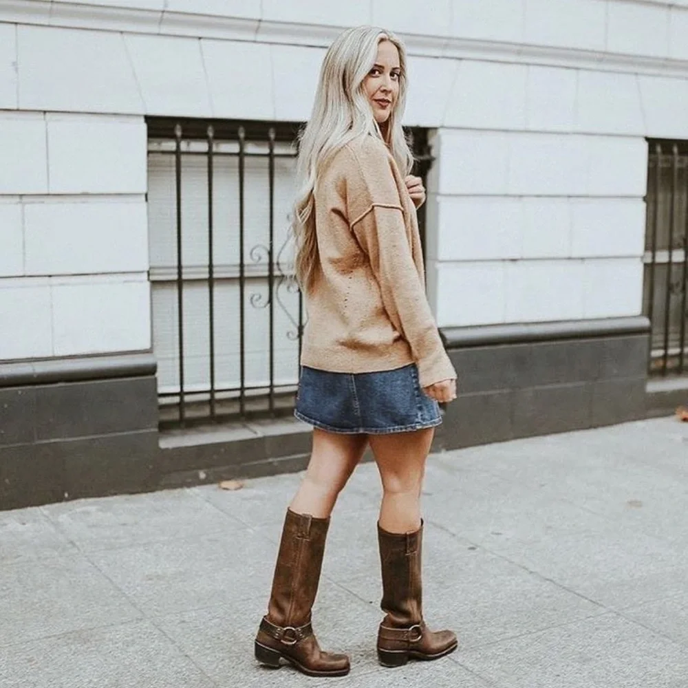 Nearly New! FRYE harness 15R boots pull on cowboy brown 8.5 tall 15 R knee high - Picture 3 of 14